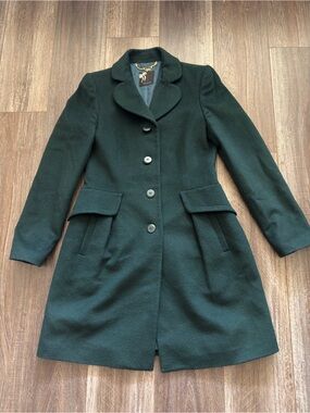Women's Tailored Pea Coat in Dark Green - Classic Button Front